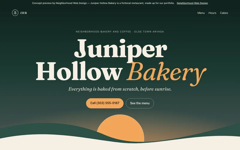 The top of the Juniper Hollow Bakery example site