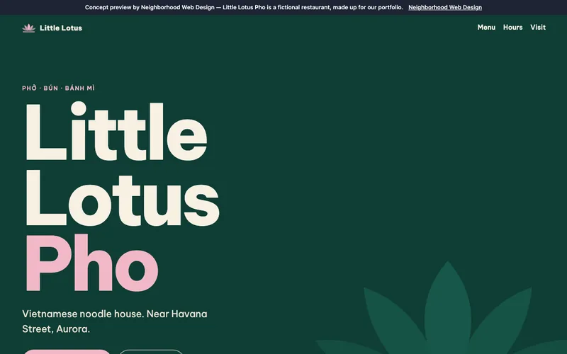 The top of the Little Lotus Pho example site