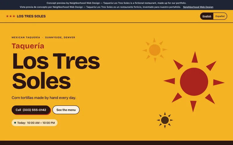 The top of the Taquería Los Tres Soles example site